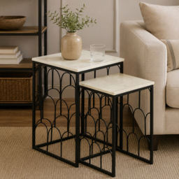 Premier Housewares Templar White Marble Top Nest of Tables Set of 2 - thumbnail 3