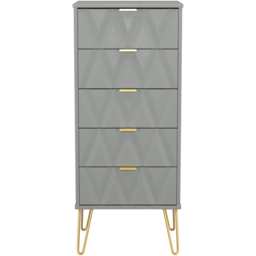 Crowndale Diamond 5 Drawer Dusk Grey Tall Bedside Cabinet Ready Assembled - thumbnail 2