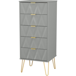 Crowndale Diamond 5 Drawer Dusk Grey Tall Bedside Cabinet Ready Assembled - thumbnail 4