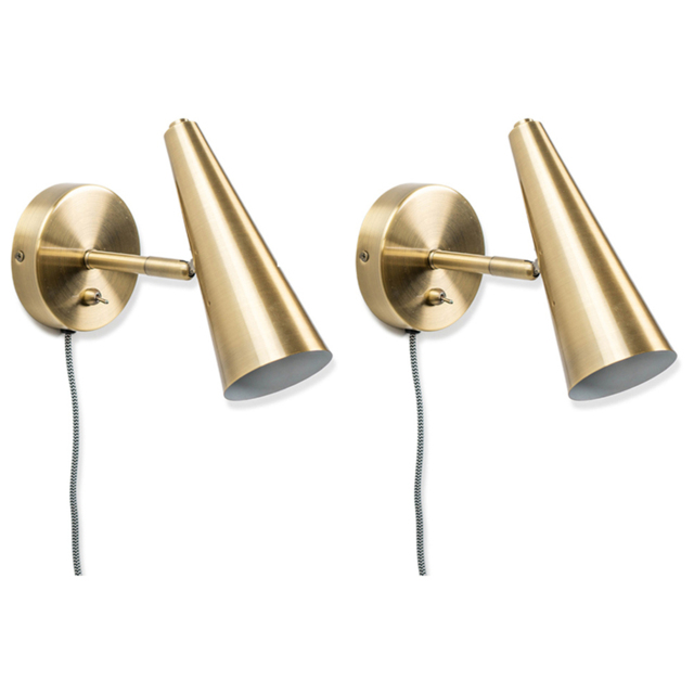 ValueLights Duke Brushed Brass Cone Plug-in LED Wall Light 2 Pack - image 1