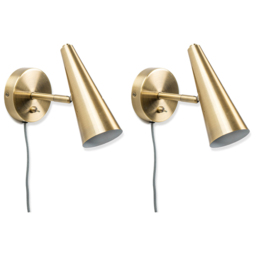 ValueLights Duke Brushed Brass Cone Plug-in LED Wall Light 2 Pack