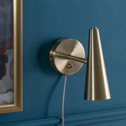 ValueLights Duke Brushed Brass Cone Plug-in LED Wall Light 2 Pack - thumbnail 4