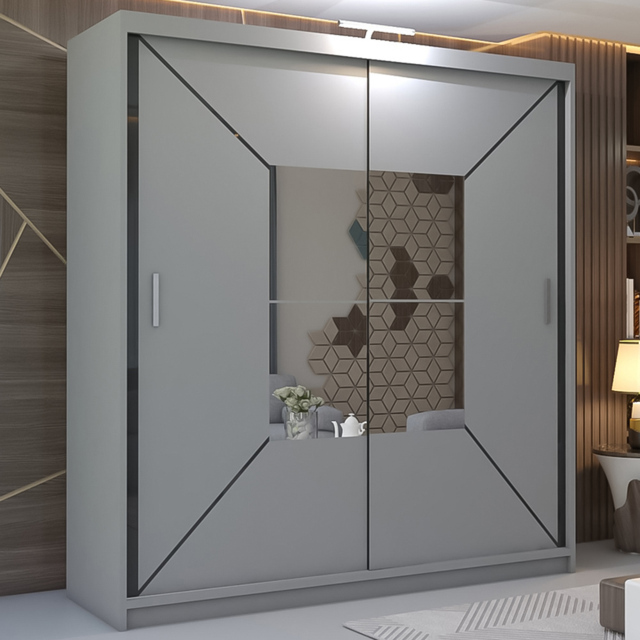 M N Furniture Nicle 2 Door Grey Mirrored Sliding Wardrobe 180cm - image 1