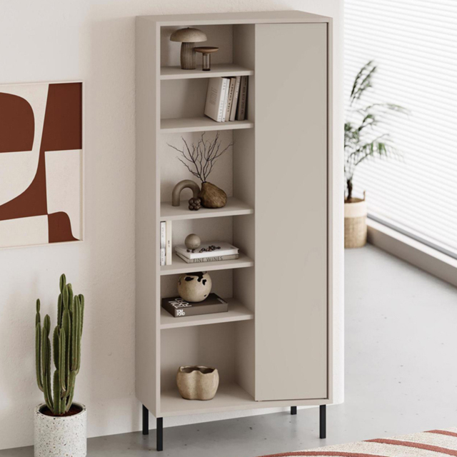 FWStyle Sandstone Single Door 6 Shelf Curved Modern Bookcase - image 1
