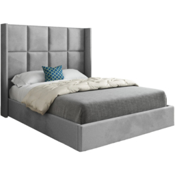 Quanta Double Grey Soft Velvet Upholstered Bed Frame with Straight Winged Headboard - thumbnail 2