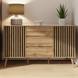 GFW Rowan Oak 2 Door 3 Drawer Louvered Large Sideboard
