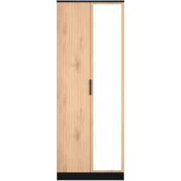 Crowndale Java Slatted Effect Tall Double Wardrobe with Mirror Door Ready Assembled - thumbnail 2