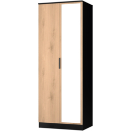 Crowndale Java Slatted Effect Tall Double Wardrobe with Mirror Door Ready Assembled - thumbnail 4