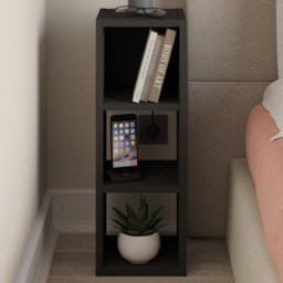Decortie Combayn 3 Shelf Black Wood Low Bookcase