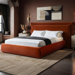 SOLACE+CO Sigrid Burnt Orange King Size Velvet Ottoman Bed