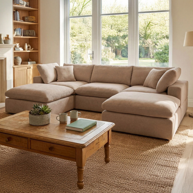 Artemis Home Cotleigh 5 Seater Light Brown U-Shaped Corner Sofa - image 1