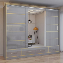 Sliding Wardrobes 4U Sydney Grey High Gloss 3 Door 4 Drawer Mirror Wardrobe