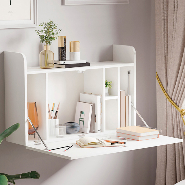 Portland Wall-Mounted Floating Drop-Leaf Table White - image 1