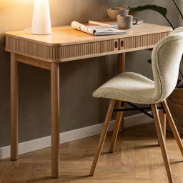 Florence Langley 2 Shelf Oak Office Desk with Sliding Door