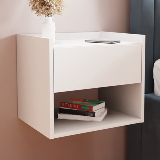GFW Harmony Single Drawer White Wall Mounted Bedside Table Set of 2 - image 1