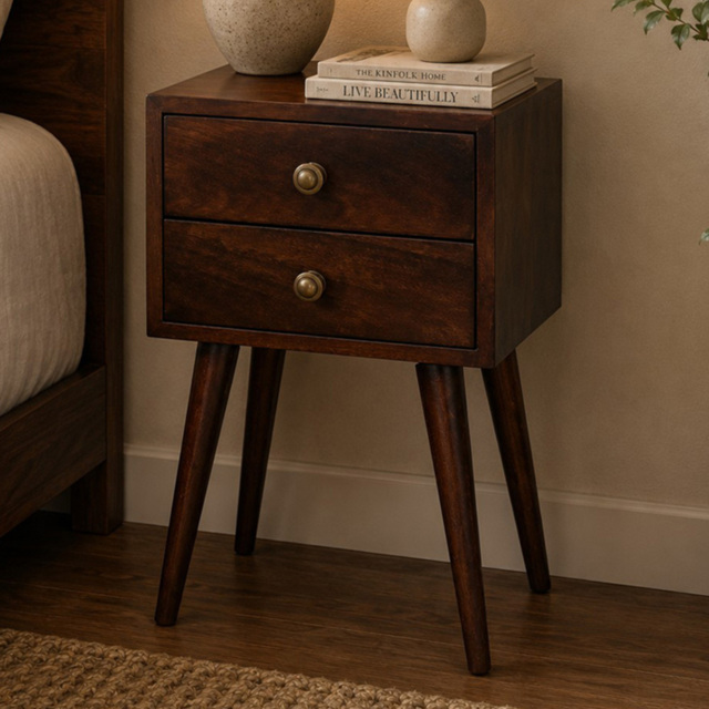 Artisan Furniture California Walnut 2 Drawer Solid Wood Mini Bedside Table - image 1