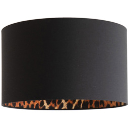 ValueLights Oasis Large Black Drum Shade with Leopard Inner