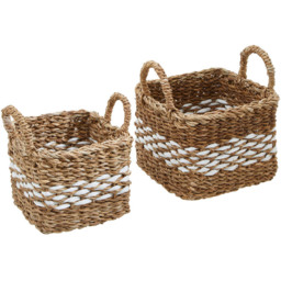 Premier Housewares Natural and Black Square Seagrass Basket 2 Pack - thumbnail 1