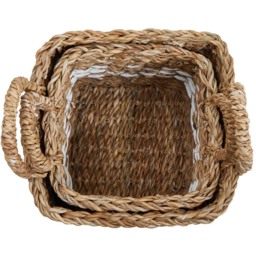 Premier Housewares Natural and Black Square Seagrass Basket 2 Pack - thumbnail 4