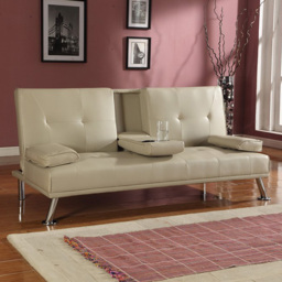 Brooklyn 2 Seater Cream Faux Leather Italian Sofa Bed with Cup Holder