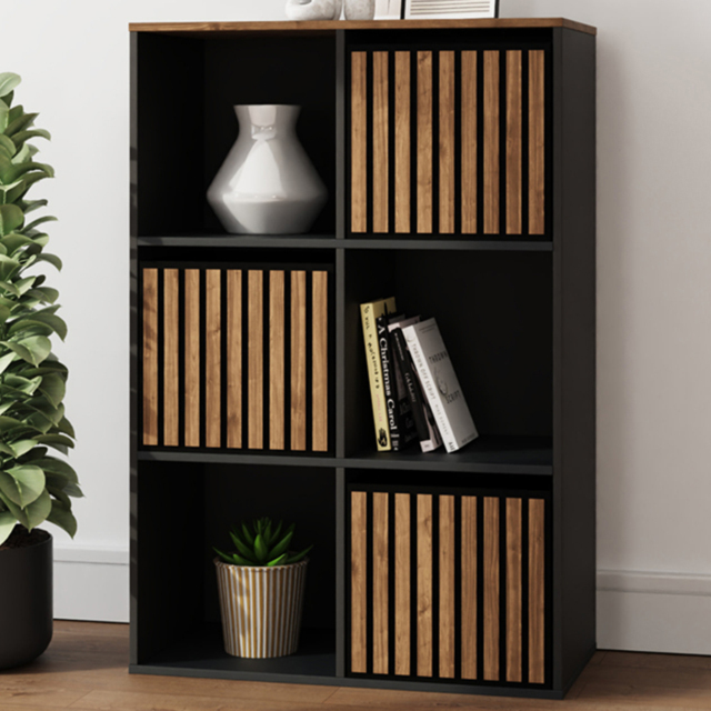 GFW Kube Black and Walnut 3 Drawer 3 Shelf Storage Unit - image 1