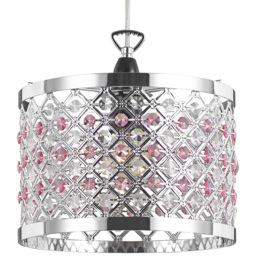 Happy Homewares Sparkly Ceiling Pendant Shade with Clear and Pink Beads
