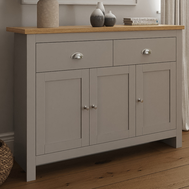 GFW Lancaster 3 Door 2 Drawer Grey Large Sideboard - image 1