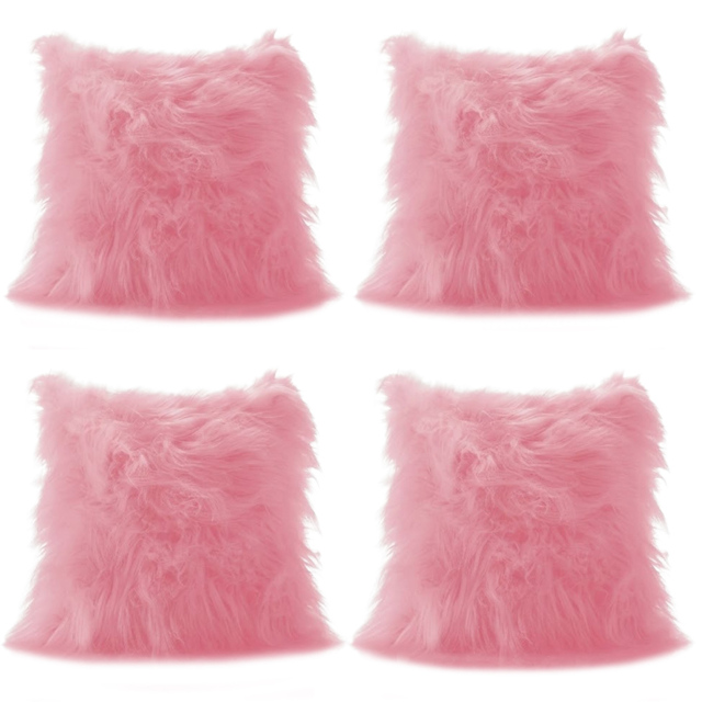 Alan Symonds Mongolian Faux Fur Cerise Cushion with Polyester Filled Pad 43 x 43cm 4 Pack