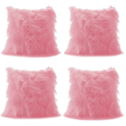 Alan Symonds Mongolian Faux Fur Cerise Cushion with Polyester Filled Pad 43 x 43cm 4 Pack