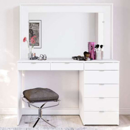 Chloe 7 Drawer White Dressing Table with Mirror