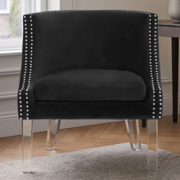 Premier Housewares Clarence Black Velvet Chair with Acrylic Legs
