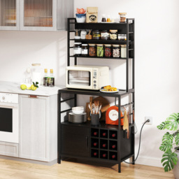Costway Black Bakers Rack with Power Outlet - thumbnail 4