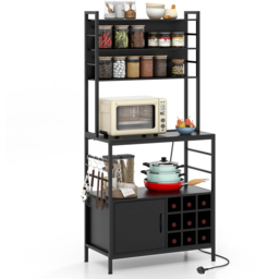 Costway Black Bakers Rack with Power Outlet - thumbnail 3