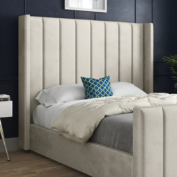 Romano Small Double Silver Soft Velvet Upholstered Bed Frame with Straight Winged Headboard - thumbnail 3