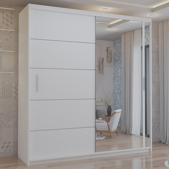 M N Furniture Venece 2 Door White Mirrored Sliding Wardrobe 150cm - image 1