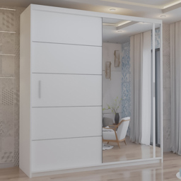 M N Furniture Venece 2 Door White Mirrored Sliding Wardrobe 150cm - thumbnail 1