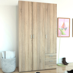 Florence Space 3 Door 3 Drawer Oak Wardrobe - thumbnail 1
