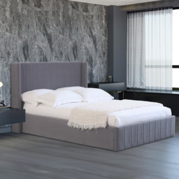 Maya King Size Grey Velvet Ottoman Bed Frame