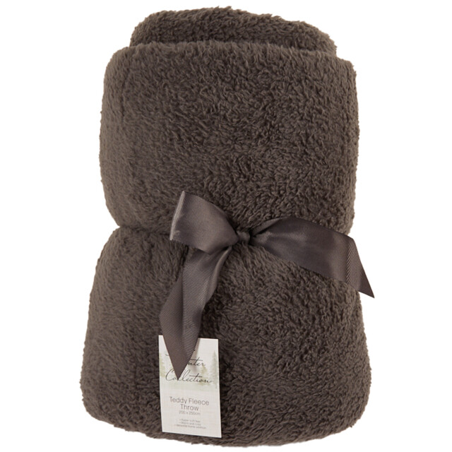 Teddy Fleece Plain Throw - Charcoal - image 1