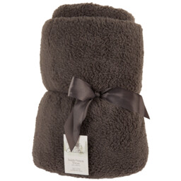 Teddy Fleece Plain Throw - Charcoal