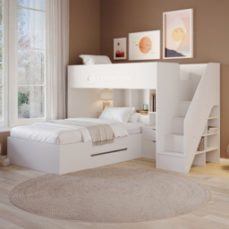 Flair Greyson White Staircase Triple Bunk Bed with Storage