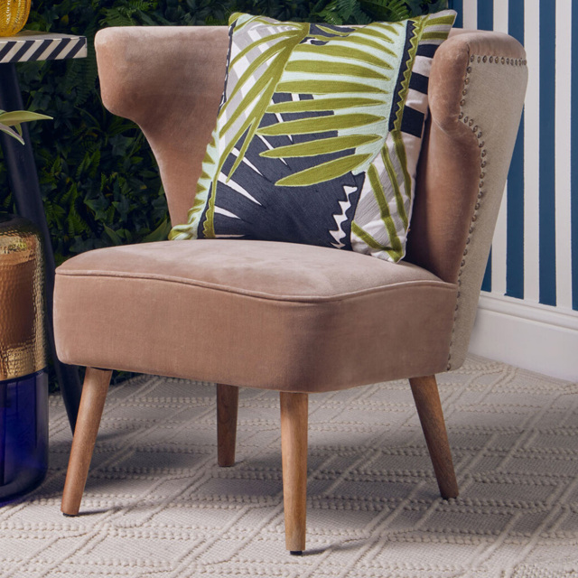 Premier Housewares Cefena Mink Velvet and Natural Linen Chair - image 1