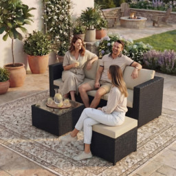 Garden Vida Hampton 4 Seater Black Rattan Corner Lounge Set - thumbnail 3