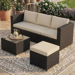 Garden Vida Hampton 4 Seater Black Rattan Corner Lounge Set - thumbnail 1