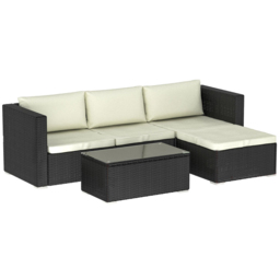 Garden Vida Hampton 4 Seater Black Rattan Corner Lounge Set - thumbnail 2