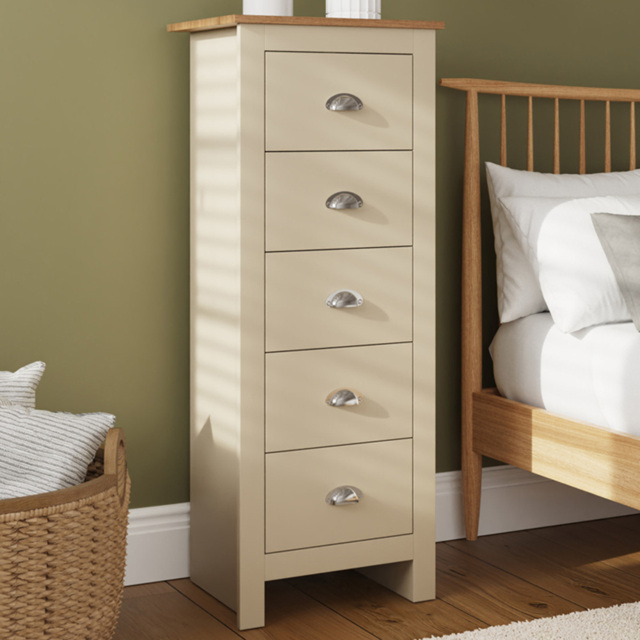 GFW Lancaster Cream 5 Drawer Tall Boy Chest of Drawers