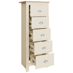 GFW Lancaster Cream 5 Drawer Tall Boy Chest of Drawers - thumbnail 4
