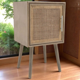 Acacia Home Dark Brown Pine Rattan Single Drawer Bedside Table