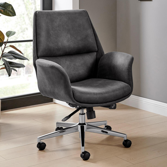 Furniturebox Omega Luxury Black and Silver Office Chair - image 1