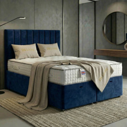 DS Living Aether Dark Blue Single Plush Velvet Divan Bed
